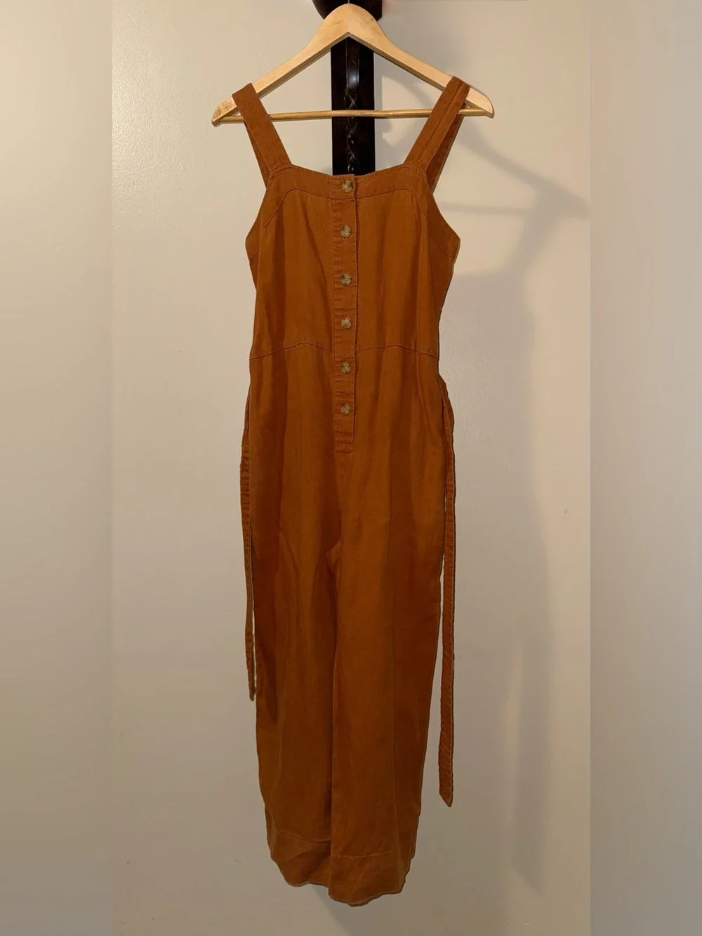 Everlane The 100% Linen Picnic Jumpsuit,Size-4,Color-Rust-Burnt Orange